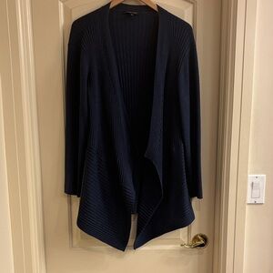 Eileen Fisher Ribbed Washable Wool Cardigan in Peacock Blue
